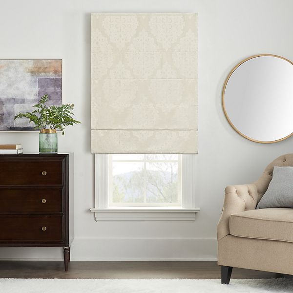 64"x33" Carlton Damask 100% Total Blackout Cordless Roman Blind and Shade Champagne - Eclipse