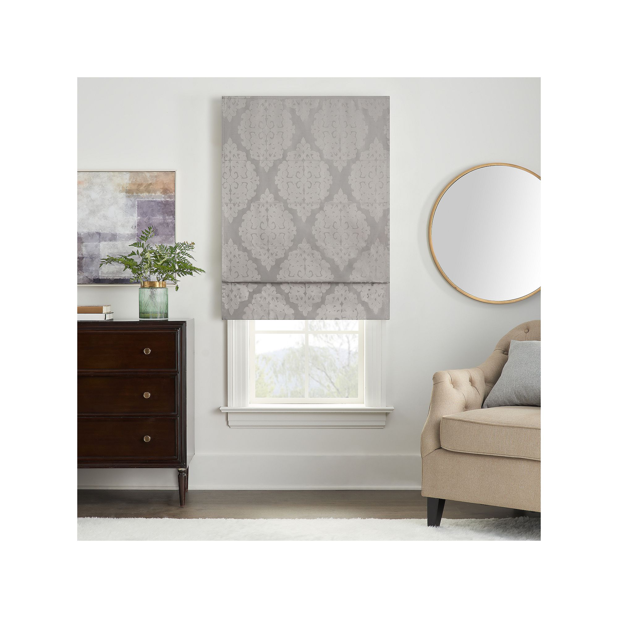 eclipse Carlton Damask 100% Total Blackout Cordless Roman Shade 64 Lengt