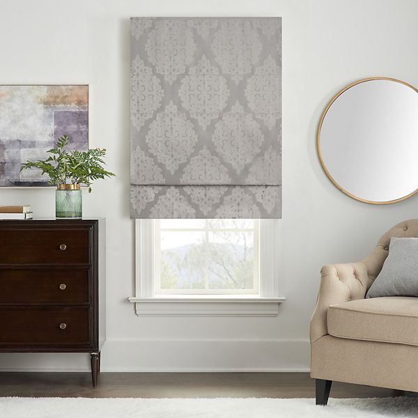 64"x33" Carlton Damask 100% Total Blackout Cordless Roman Blind and Shade Silver - Eclipse