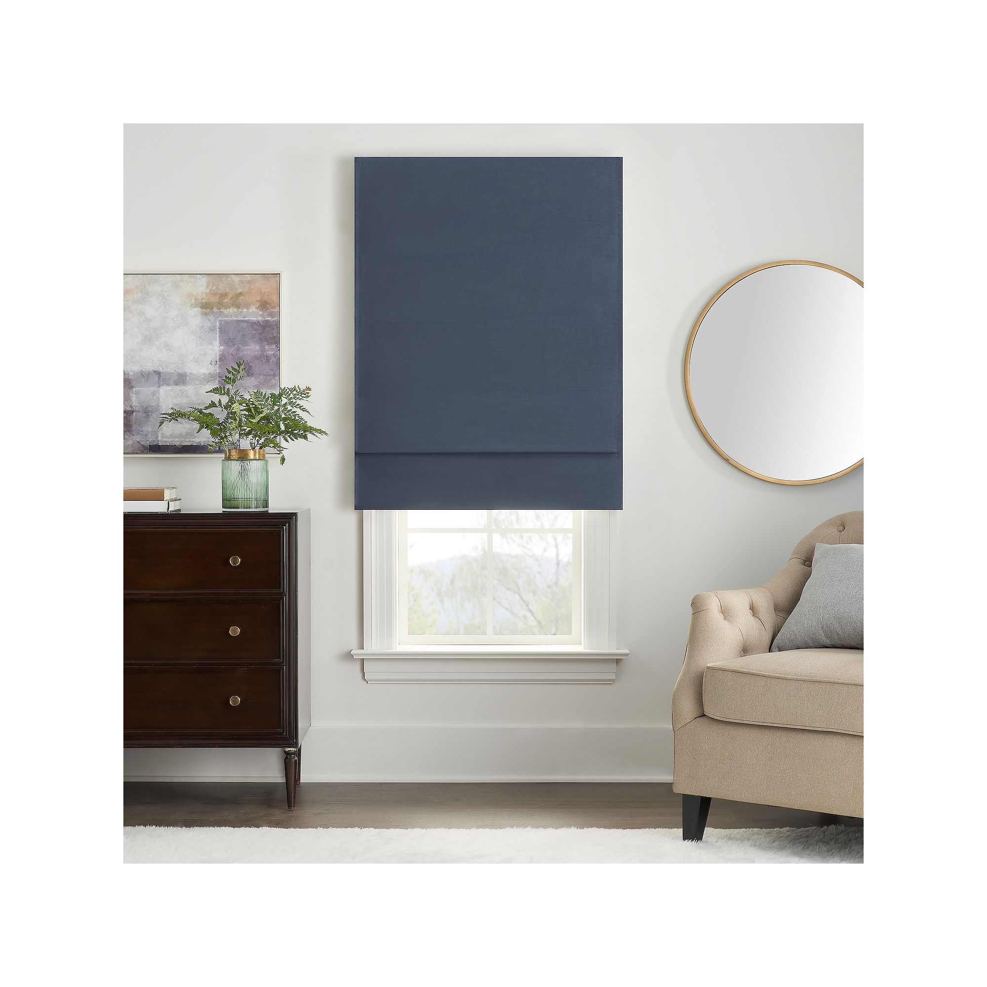 eclipse Faux Silk 100% Total Blackout Cordless Roman Shade 64 Length, Bl