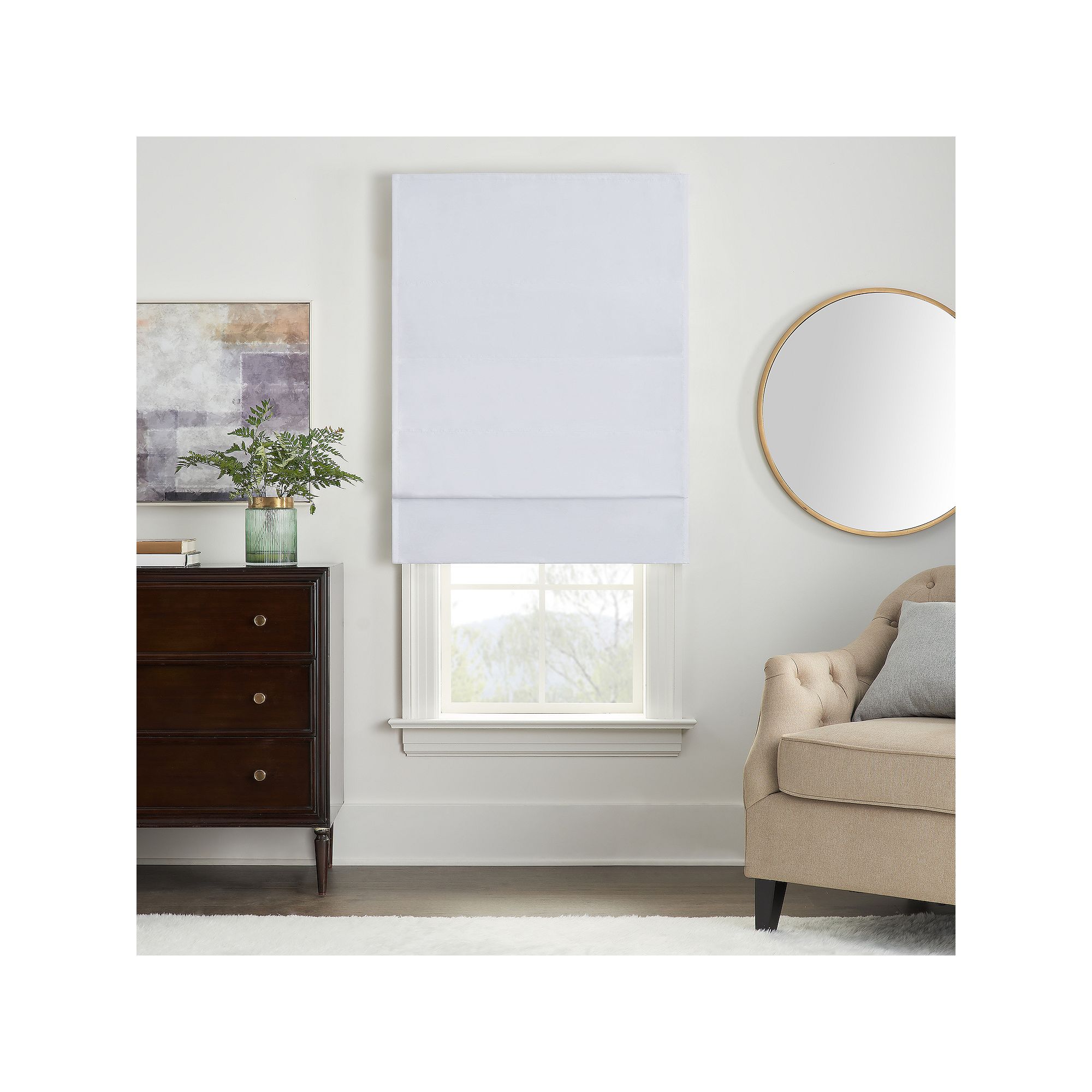 eclipse Faux Silk 100% Total Blackout Cordless Roman Shade 64 Length, Wh