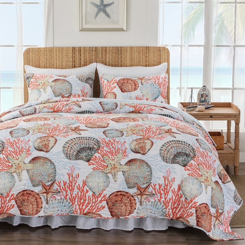 Greenland Home Fashions Beach Days Quilt Set with Shams, Orange, Twin