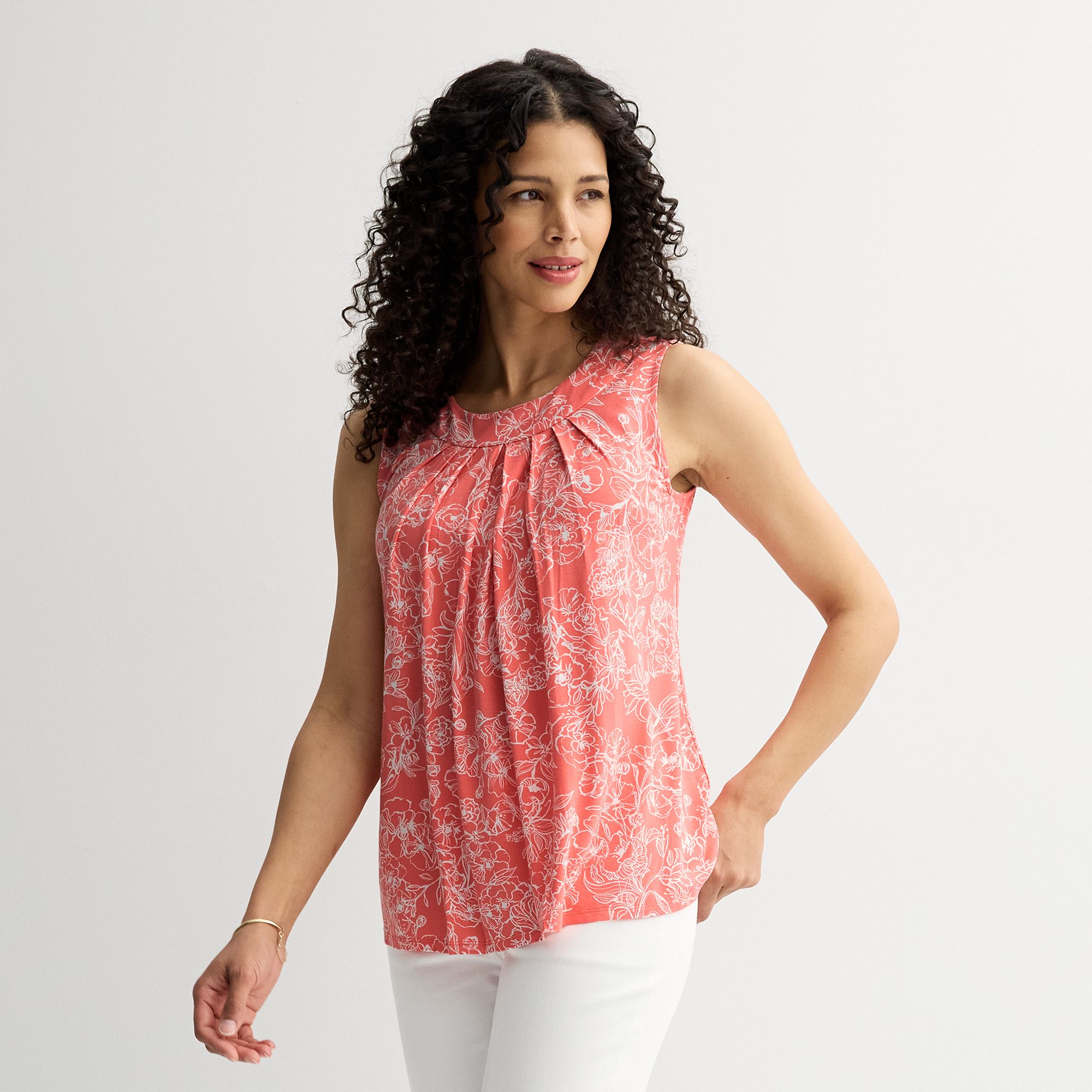 Petite Croft & Barrow® Pleated Tank Top, Womens, Size: XS Petite, Pink Ga