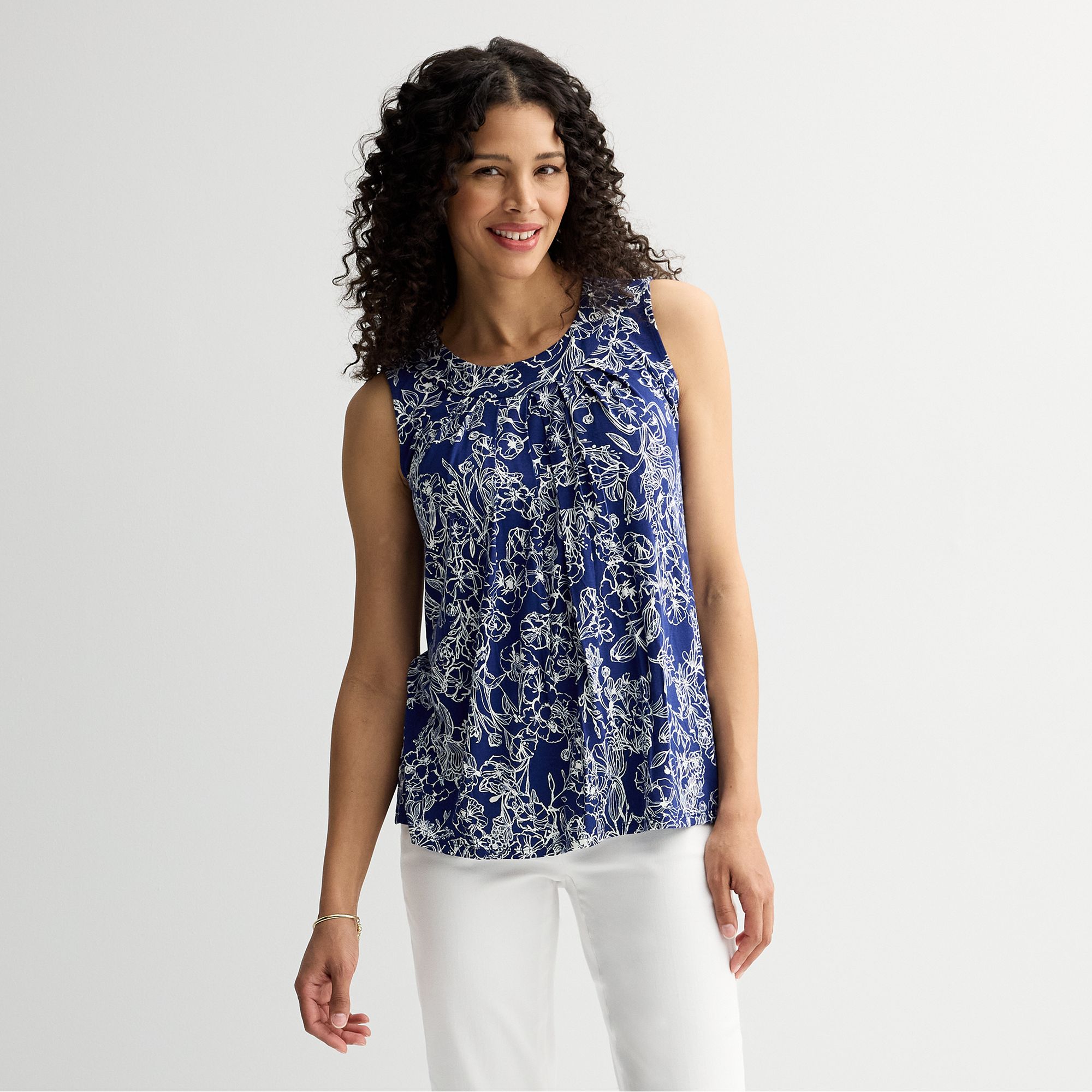 Petite Croft & Barrow® Pleated Tank Top, Womens, Size: XS Petite, Blue Ga