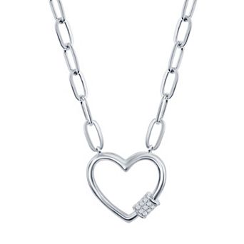 Argento Bella Sterling Silver Cubic Zirconia Heart Paper Clip Necklace