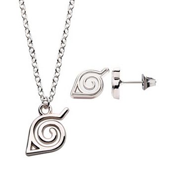 Naruto Shippuden Leaf Village Symbol Pendant Necklace & Earrings Set