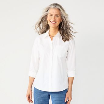 Petite Croft & Barrow® Essential One Pocket Button Down Shirt