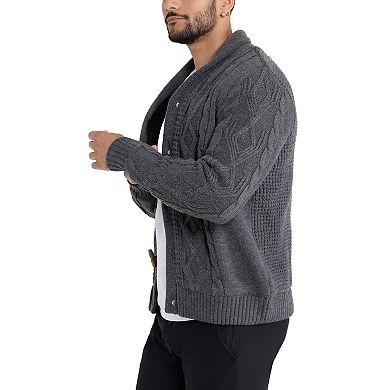 Men's Xray Regular-Fit Fleece-Lined Shawl-Collar Cable-Knit Cardigan Sweater