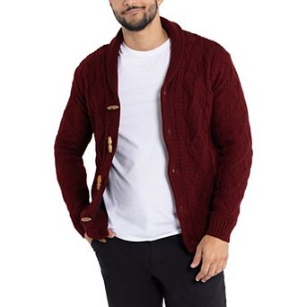 Men's Xray Regular-Fit Fleece-Lined Shawl-Collar Cable-Knit Cardigan Sweater