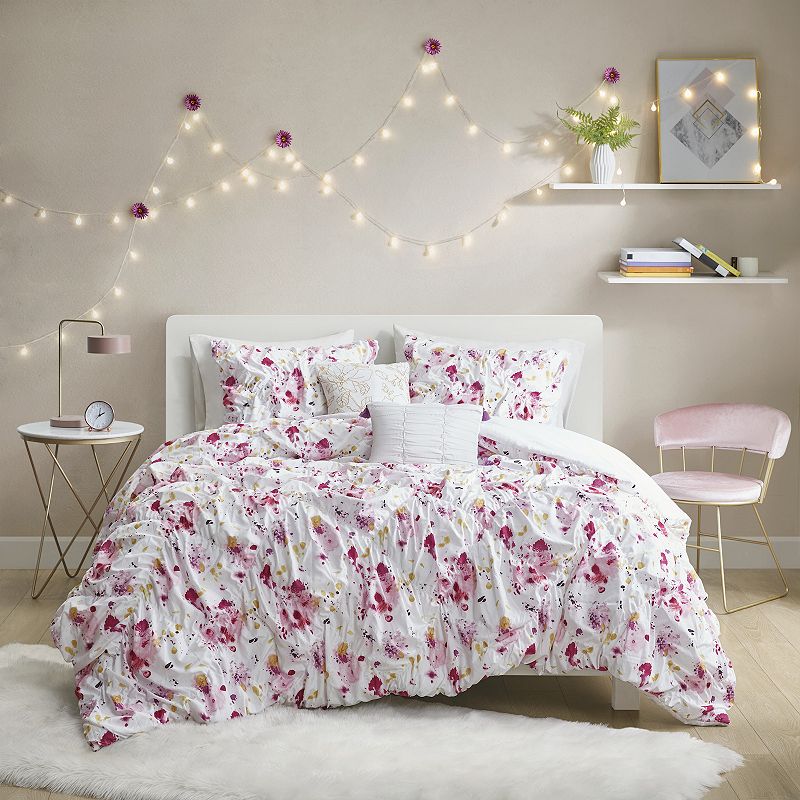 Intelligent Design Marissa Floral Printed Ruched Comforter Set with Shams, 