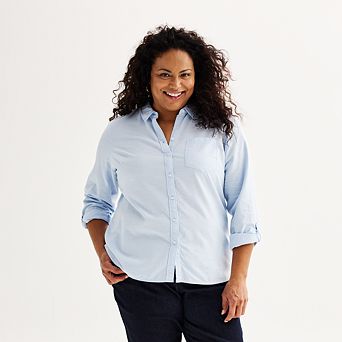 Plus Size Croft & Barrow® Essential One Pocket Button Down Shirt