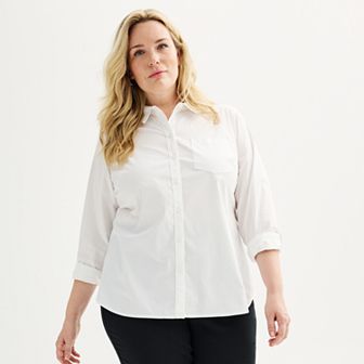 Plus Size Croft & Barrow® Essential One Pocket Button Down Shirt
