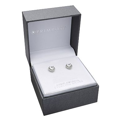 PRIMROSE Sterling Silver Cubic Zirconia Heart Halo Earrings