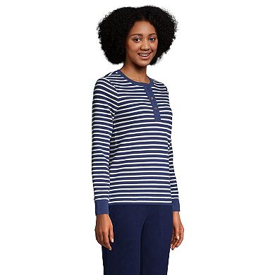 Women's Lands' Waffle Knit Long Sleeve Henley Pajama Top