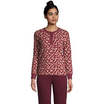 Women's Lands' Waffle Knit Long Sleeve Henley Pajama Top