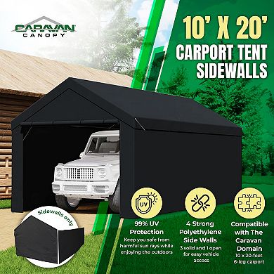 Caravan Canopy Domain 20x10 Foot Carport Tent Sidewalls, Black (Sidewalls Only)