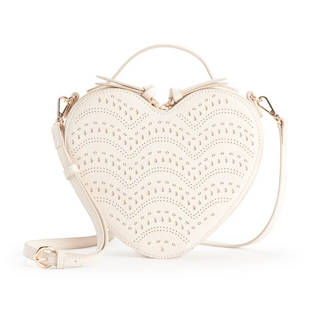 Lauren Conrad Contemporary Heart Crossbody Ivory Handbag Brand New