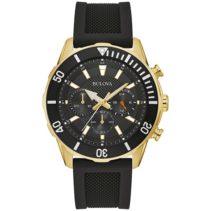Bulova Men's Chronograph Black Strap Watch - 98A270, Size: 9"