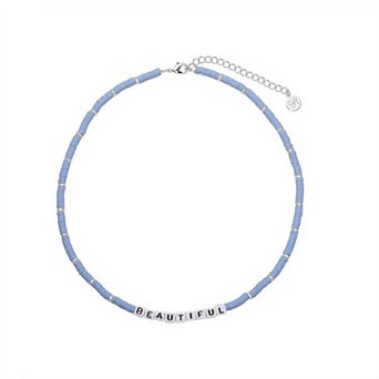 Silver Plated "Beautiful" Periwinkle Disc Bead Necklace