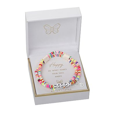 Silver Plated "Happy" Multicolor Disc Bead Necklace