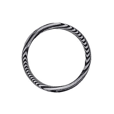 LYNX Men's Damascus Steel Black Ion-Plated Cubic Zirconia Ring