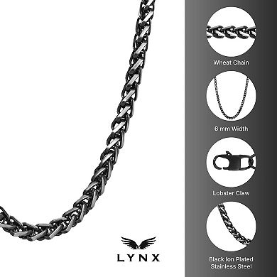 LYNX Men's Ion-Plated Stainless Steel Wheat Chain Necklace