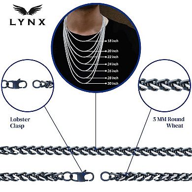 LYNX Men's Ion-Plated Stainless Steel Wheat Chain Necklace