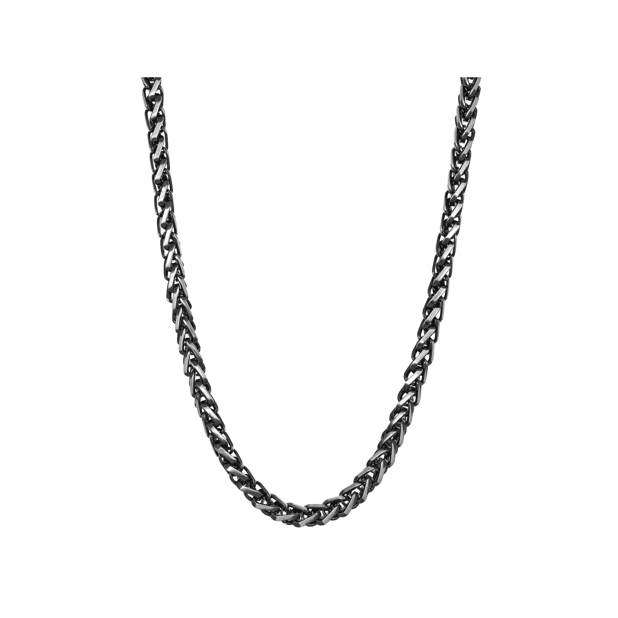 LYNX Mens Ion-Plated Stainless Steel Wheat Chain Necklace, Size: 22, Bl