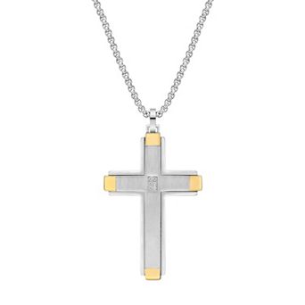 LYNX Men's Two Tone Stainless Steel Cubic Zirconia Cross Necklace