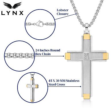 LYNX Men's Two Tone Stainless Steel Cubic Zirconia Cross Necklace