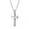 LYNX Men's Two Tone Stainless Steel Cubic Zirconia Cross Necklace
