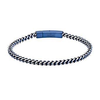 LYNX Men's Blue Ion-Plated Stainless Steel Foxtail Chain Bracelet