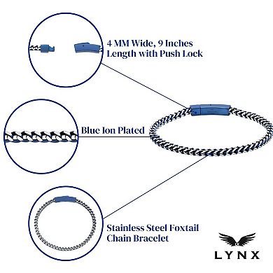 LYNX Men's Blue Ion-Plated Stainless Steel Foxtail Chain Bracelet