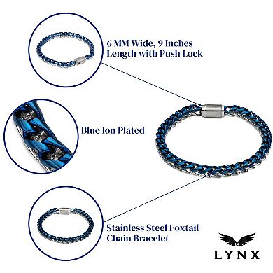 LYNX Men's Stainless Steel Foxtail Chain Bracelet