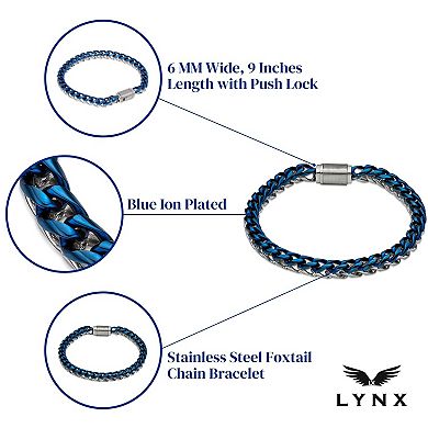 LYNX Men's Stainless Steel Foxtail Chain Bracelet