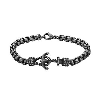 LYNX Men's Stainless Steel Anchor Box Chain Bracelet