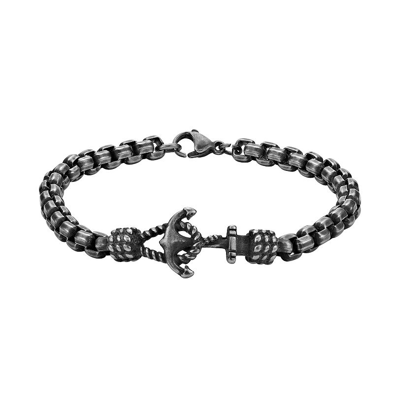 LYNX Mens Stainless Steel Anchor Box Chain Bracelet, Size: 8.5, Grey