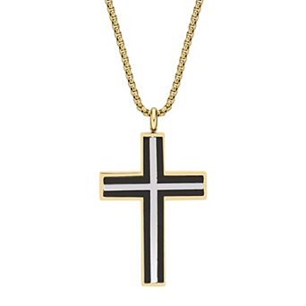 LYNX Men's Two Tone Ion-Plated Stainless Steel Cross Pendant Necklace