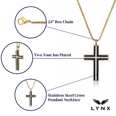 LYNX Men's Two Tone Ion-Plated Stainless Steel Cross Pendant Necklace