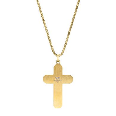 LYNX Men's Two Tone Stainless Steel Diamond Accent Cross Pendant Necklace