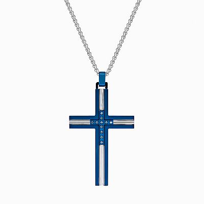 LYNX Men's Blue Ion-Plated Stainless Steel Cross Pendant