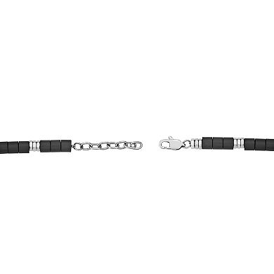 LYNX Men's Stainless Steel and Wood Bead Bracelet