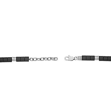 LYNX Men's Stainless Steel and Wood Bead Bracelet