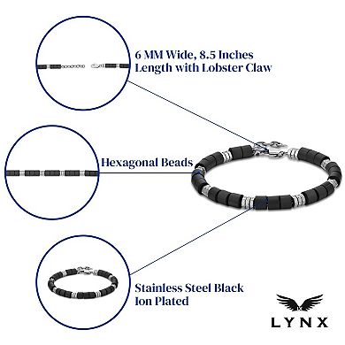 LYNX Men's Stainless Steel and Wood Bead Bracelet