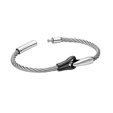 LYNX Men's Stainless Steel Cable Bracelet with Black Ion-Plated Accent