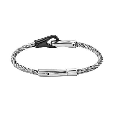 LYNX Men's Stainless Steel Cable Bracelet with Black Ion-Plated Accent