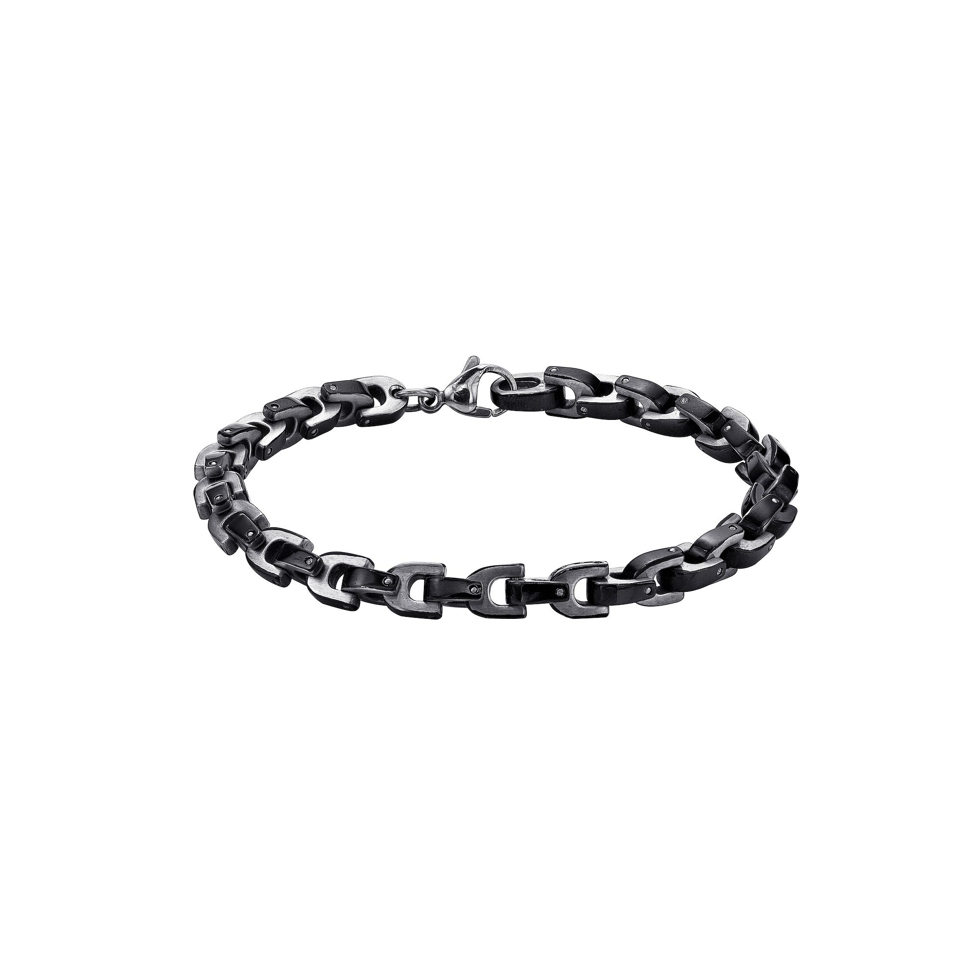 LYNX Mens Stainless Steel Bracelet with Black Ion-Plated Accents, Size: 8