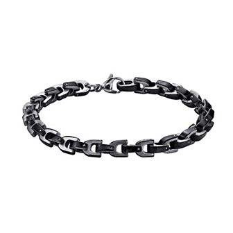 LYNX Men's Stainless Steel Bracelet with Black Ion-Plated Accents