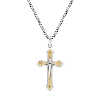 LYNX Men's Gold Tone Ion-Plated Stainless Steel Cross Pendant Necklace