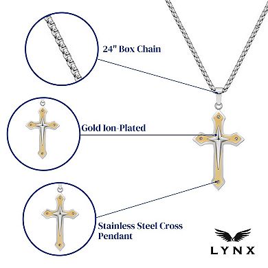 LYNX Men's Gold Tone Ion-Plated Stainless Steel Cross Pendant Necklace